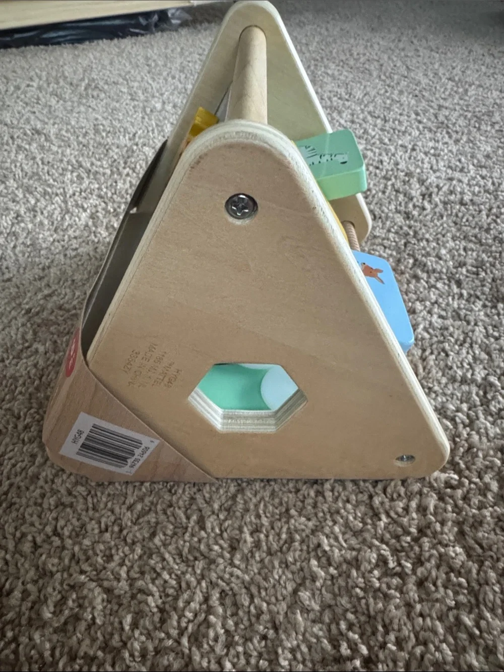 Fisher-Price Wooden Activity Triangle - Colorful Sun, Red Gear & Green Gear